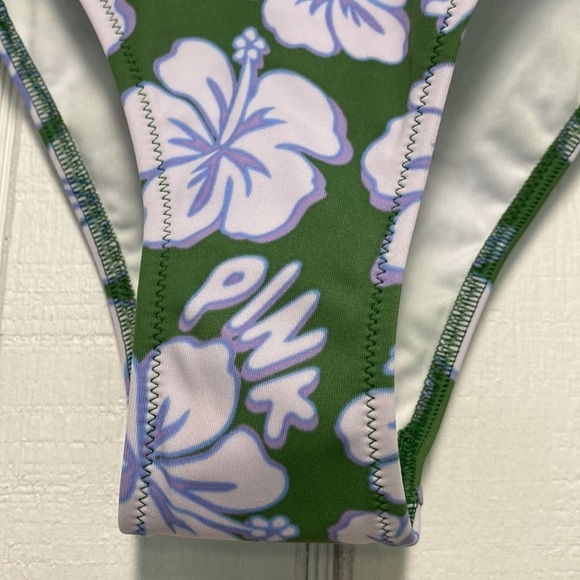 VS Pink V Crossover High-Waist Bikini Bottom Forest Pine Hibiscus - Picture 6 of 12